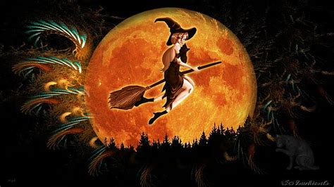 Halloween witch soaring through the air